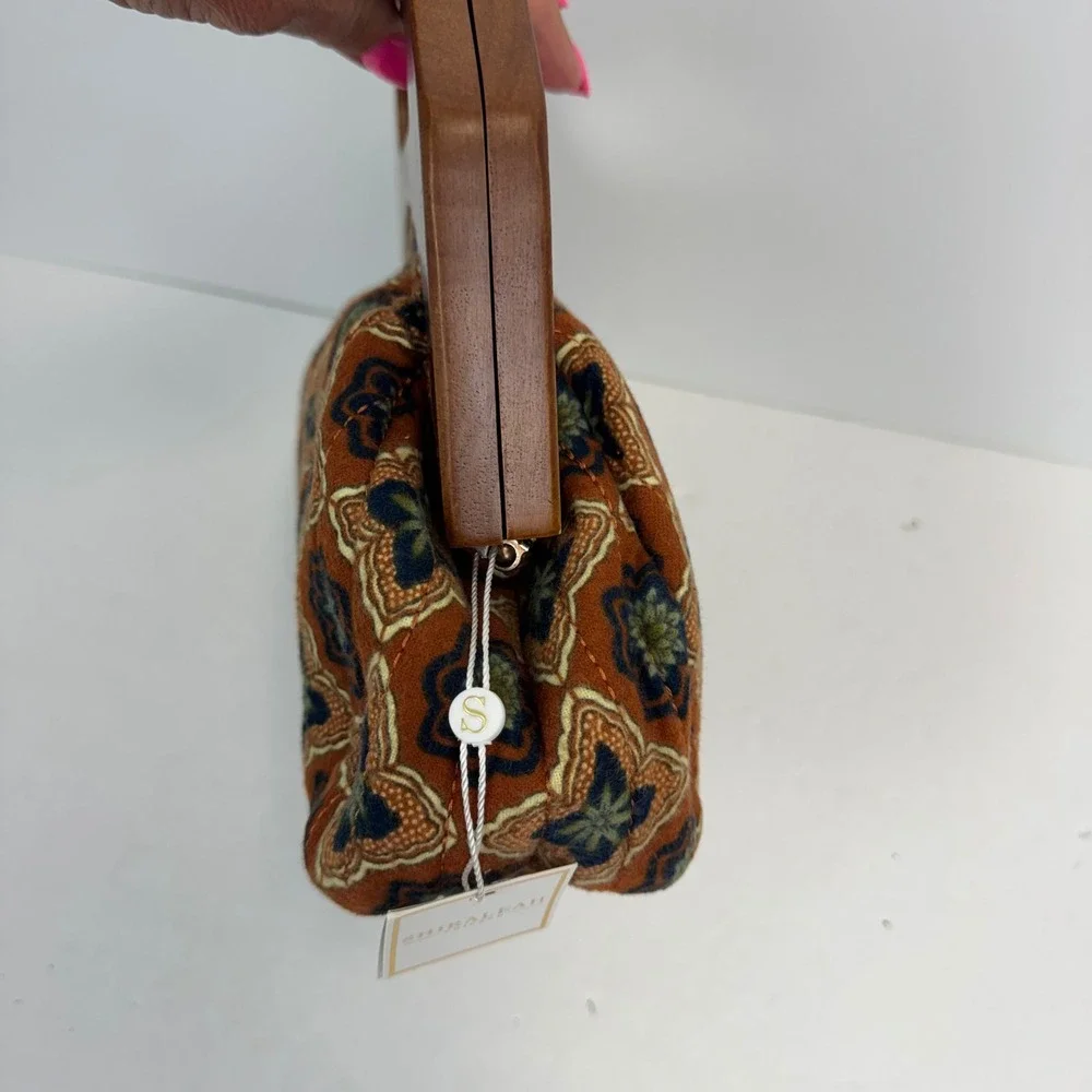 Shiraleah Chicago Evan Top Handle Clutch Wood Handle Quilted Multi Color NWT